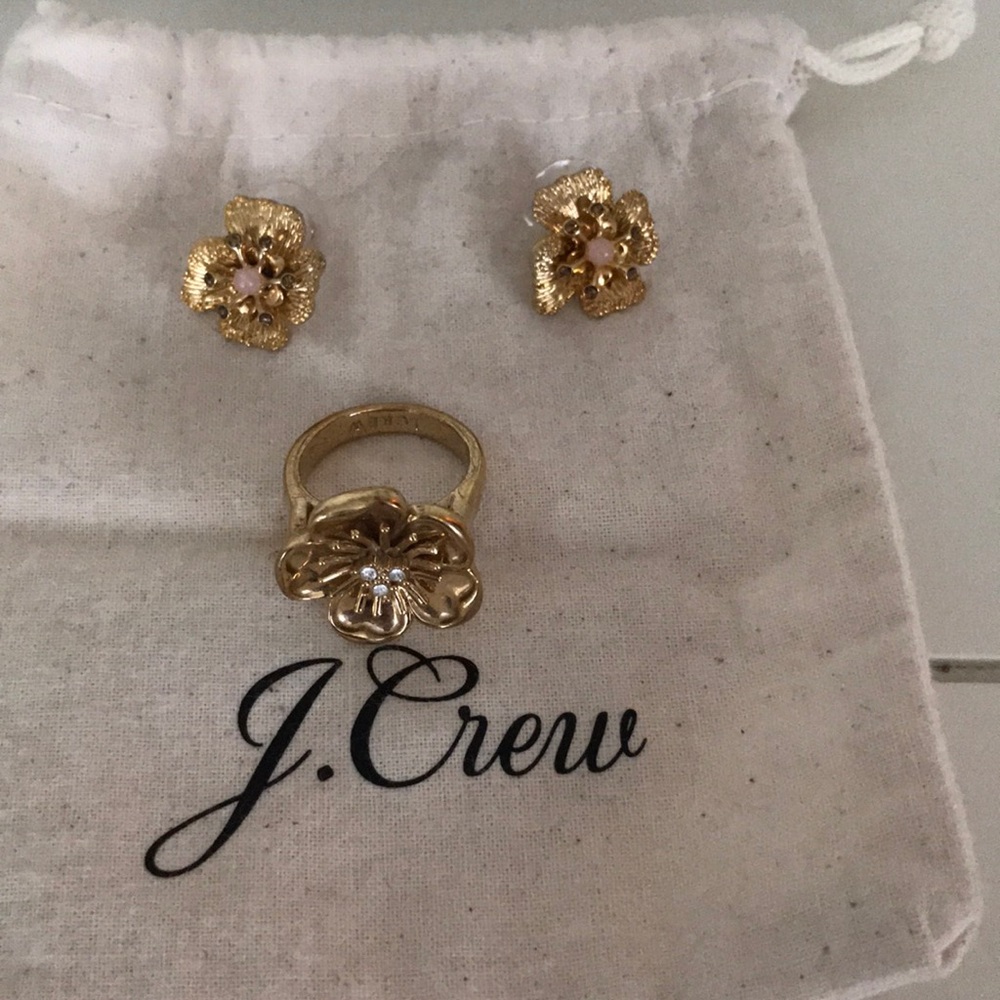 J Crew flower ring and earrings